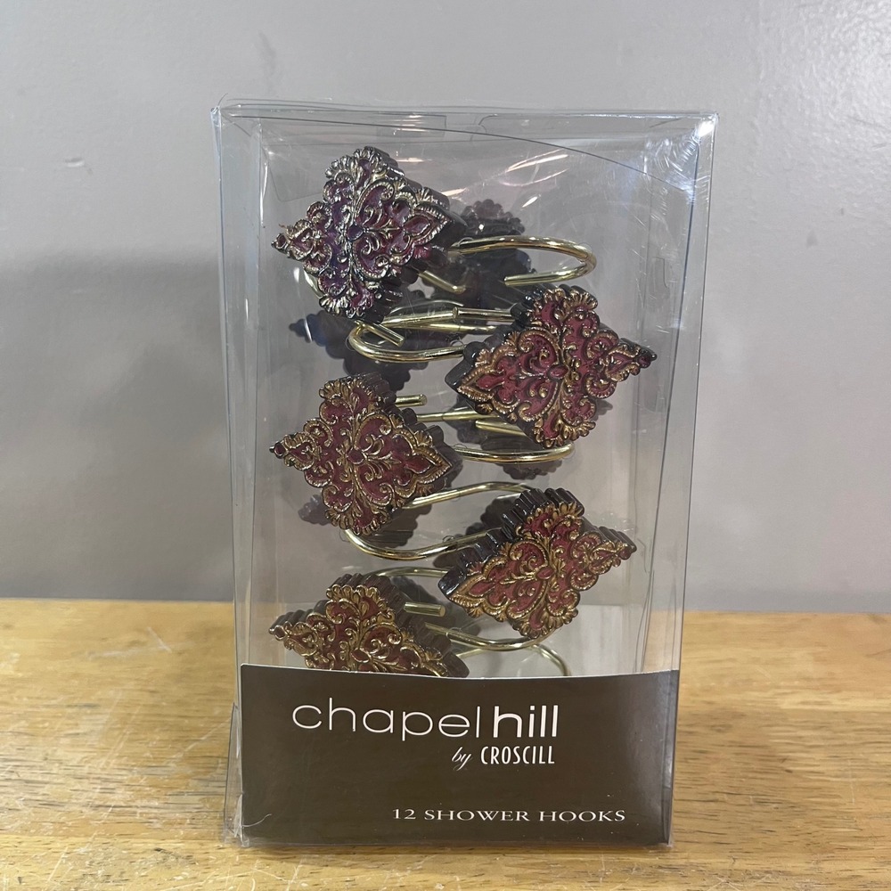 Chapel Hill by Croscill Shower Curtain Hooks 12pc Medallion Burgundy Gold